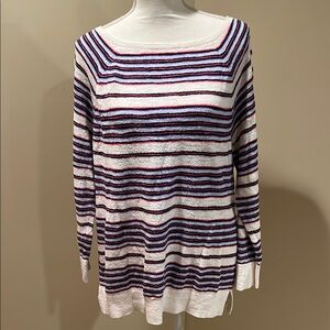 LOFT Striped Boat Neck Sweater in Red, Blue, and White